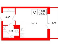 Студия 25.2 м² 3/4 этаж