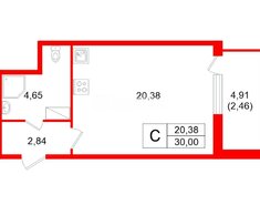 Студия 30 м² 5/9 этаж