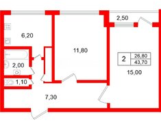 2-комн. кв. 43.7 м² 5/15 этаж