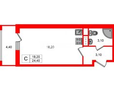 Студия 24.4 м² 4/14 этаж