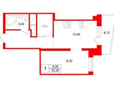 Студия 33.2 м² 13/16 этаж