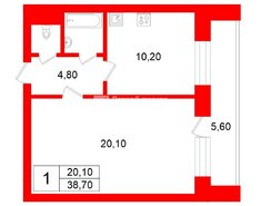 1-комн. кв. 38.7 м² 11/12 этаж