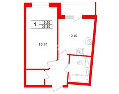 1-комн. кв. 36.3 м² 12/15 этаж