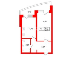 1-комн. кв. 42 м² 13/17 этаж