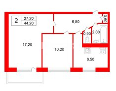 2-комн. кв. 44.2 м² 6/9 этаж