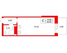 Студия 24.6 м² 13/24 этаж