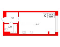 Студия 32.6 м² 13/22 этаж