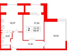 2-комн. кв. 63.5 м² 3/20 этаж
