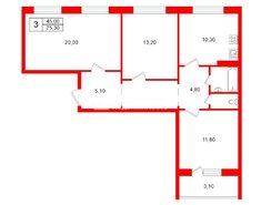 3-комн. кв. 75.3 м² 3/14 этаж