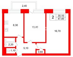2-комн. кв. 47.4 м² 4/9 этаж