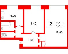 2-комн. кв. 40.7 м² 1/4 этаж