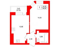 1-комн. кв. 34 м² 25/25 этаж