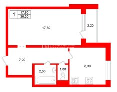 1-комн. кв. 36.2 м² 4/10 этаж