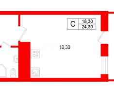 Студия 24.3 м² 15/18 этаж