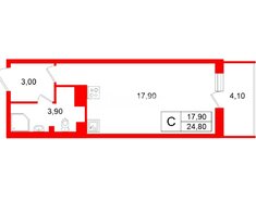 Студия 24.8 м² 4/12 этаж