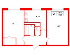 2-комн. кв. 46 м² 3/5 этаж