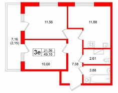2-комн. кв. 49.1 м² 9/22 этаж