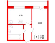 1-комн. кв. 37.6 м² 2/4 этаж