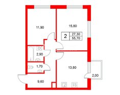2-комн. кв. 55.7 м² 15/25 этаж