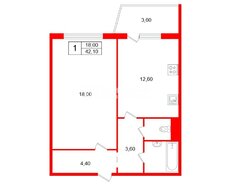 1-комн. кв. 42.1 м² 12/14 этаж