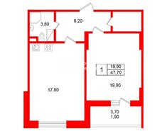 1-комн. кв. 47.7 м² 11/15 этаж