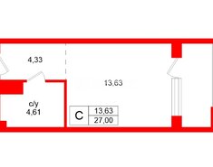 Студия 27 м² 21/24 этаж