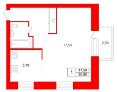 1-комн. кв. 30.9 м² 2/5 этаж