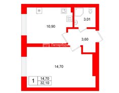 1-комн. кв. 32.1 м² 1/4 этаж
