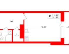 Студия 31.6 м² 7/25 этаж