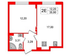 1-комн. кв. 35.9 м² 3/4 этаж