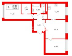 3-комн. кв. 70.3 м² 8/8 этаж