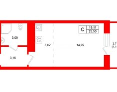 Студия 25.5 м² 13/22 этаж