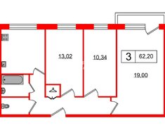 3-комн. кв. 62.2 м² 6/9 этаж