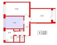 Комната 12 м² в 3-комн. кв. 4/9 этаж