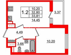 1-комн. кв. 32.2 м² 11/11 этаж