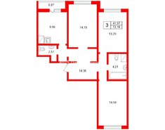 3-комн. кв. 72.1 м² 2/25 этаж