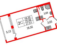 Студия 27.63 м² 3/4 этаж