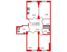 3-комн. кв. 80.2 м² 2/25 этаж
