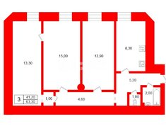 3-комн. кв. 63.3 м² 1/5 этаж