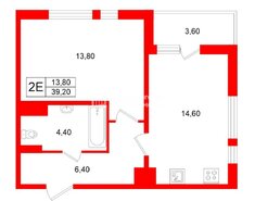 1-комн. кв. 39.2 м² 5/12 этаж