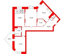 3-комн. кв. 97.7 м² 6/17 этаж