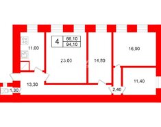 4-комн. кв. 94.1 м² 5/5 этаж