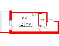 Студия 20.4 м² 6/16 этаж