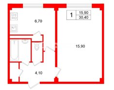 1-комн. кв. 30.4 м² 2/5 этаж