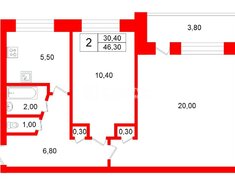 2-комн. кв. 46.3 м² 3/5 этаж