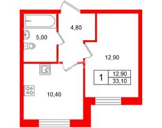 1-комн. кв. 33.1 м² 2/12 этаж