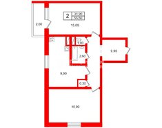 2-комн. кв. 55.6 м² 6/9 этаж