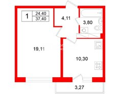 1-комн. кв. 37.4 м² 4/18 этаж