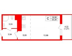 Студия 25 м² 9/21 этаж