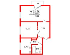 2-комн. кв. 53.6 м² 4/5 этаж